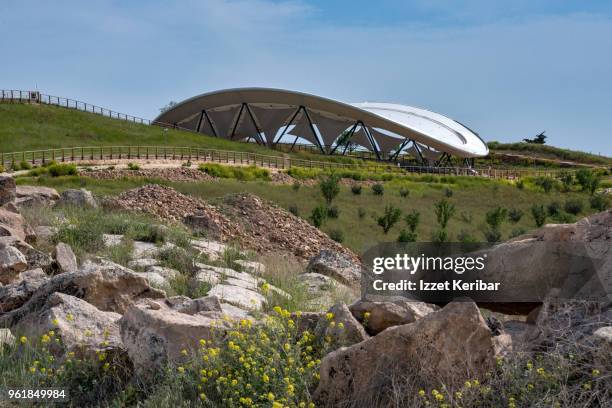 gobeklitepe complex seen from a distant spot, sanliurfa southeastern turkey - シャンルウルファ ストックフォトと画像