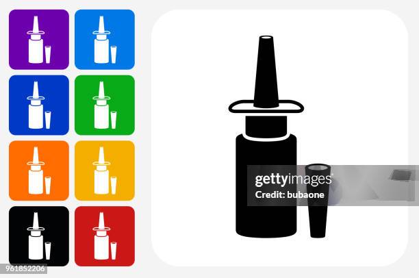 nasal spay icon square button set - nasal spray stock illustrations
