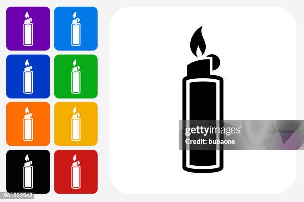 lighter icon square button set - green lighter stock illustrations
