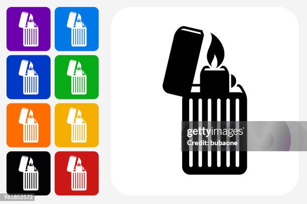 lighter icon square button set - green lighter stock illustrations