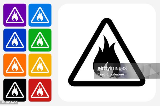 entzündlich-symbol square buttonset - brennbar stock-grafiken, -clipart, -cartoons und -symbole