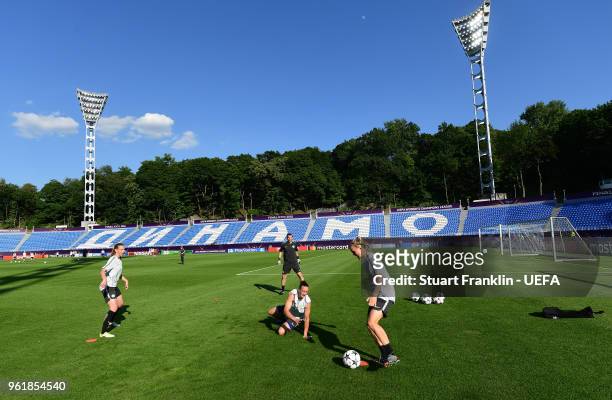 Players of Wolfsburg in action during a training session of Vfl Wolfsburg prior to the UEFA Womens Champions League Final between VfL Wolfsburg and...