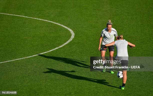 Players of Wolfsburg in action during a training session of Vfl Wolfsburg prior to the UEFA Womens Champions League Final between VfL Wolfsburg and...