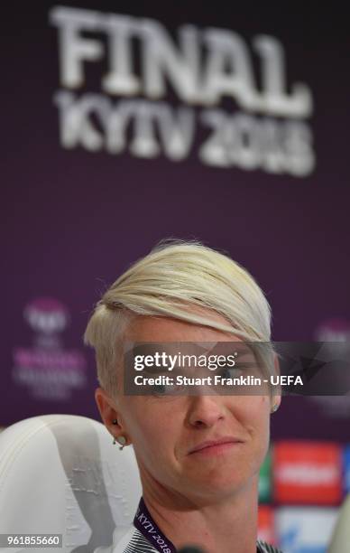 Nilla Fischer of Wolfsburg looks on during the Wolfsburg press conference prior to the UEFA Womens Champions League Final between VfL Wolfsburg and...