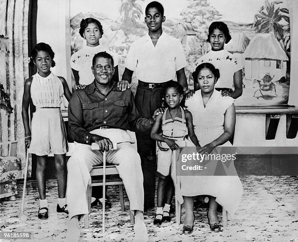 Picture dated 1954 shows former Haiti president Paul Eugene Magloire posing with his wife and their children Paula, Elsie, Raymond and Myrtha and...