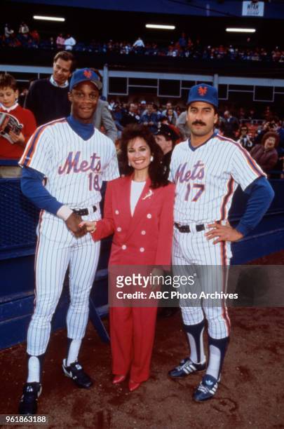 Darryl Strawberry, Susan Lucci, Keith Hernandez, visiting Mets Stadium.