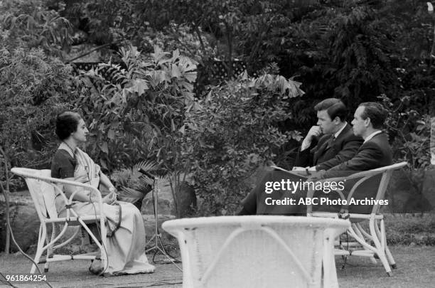 Prime Minister of India Indira Gandhi, Peter Jennings, , on Disney General Entertainment Content via Getty Images's 'Issues and Answers' program.