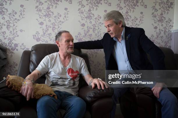 Former international footballer Paul 'Gazza' Gascoigne chatting with John Gillen, managing director of Bionad Ltd, whilst the star was undergoing a...