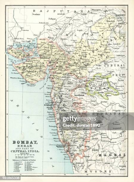 antique map of bombay, india, 19th century - india map stock illustrations