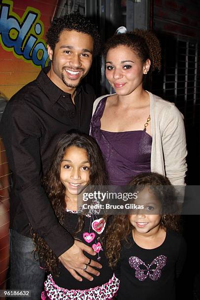 Corbin Bleu poses with sisters Jag Reivers, Phoenix Reivers and Hunter Reivers as Bleu joins the cast of Broadway's "In The Heights" at Richard...