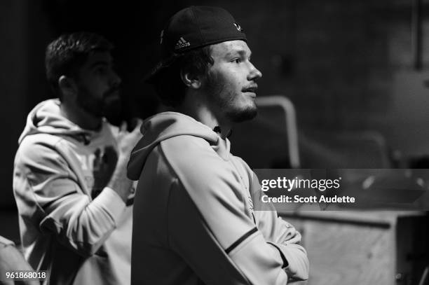 Mikhail Sergachev of the Tampa Bay Lightning gets ready for the game against the Washington Capitals during Game Seven of the Eastern Conference...