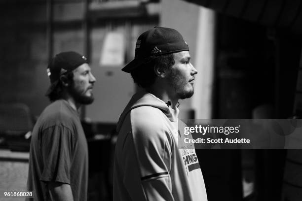 Mikhail Sergachev of the Tampa Bay Lightning gets ready for the game against the Washington Capitals during Game Seven of the Eastern Conference...