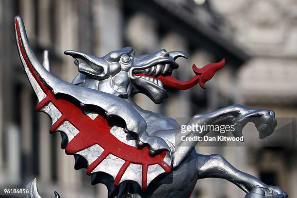 Statue of a dragon marks the boundary of the City of London on January 26, 2010 in London, United Kingdom. Figures released today by the Office for...