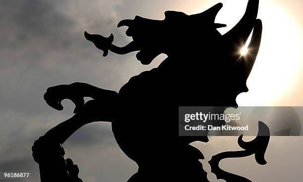 Statue of a dragon marks the boundary of the City of London on January 26, 2010 in London, United Kingdom. Figures released today by the Office for...