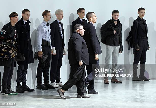 Dutch designer Lucas Ossendrijver for Lanvin and Israeli Alber Elbaz artistic director of Lanvin leave at the end of his Men ready-to-wear...