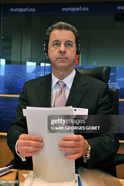 Prosecutor of the International Criminal Tribunal for the Former Yugoslavia Belgian Serge Brammertz holds note ahead of his meeting with the European...