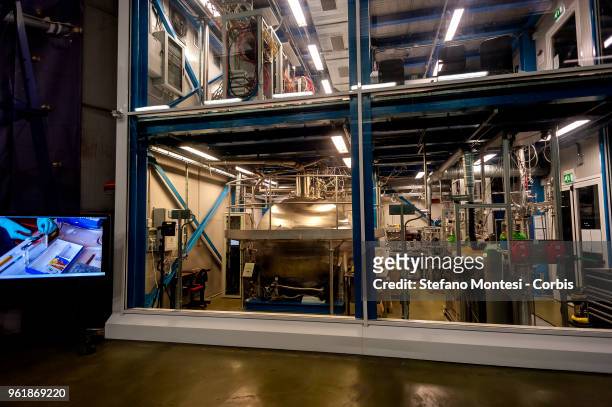 View of the laboratory under Gran Sasso where experiments on the Xenonit enlightening the dark in Assergi on May 23, 2018 Italy. Gran Sasso National...