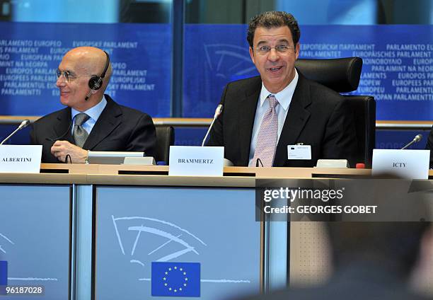 Prosecutor of the International Criminal Tribunal for the Former Yugoslavia, Belgian Serge Brammertz, flanked by Italian member of the European...