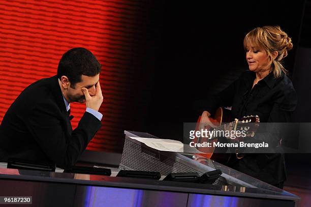Fabio Fazio, Luciana Littizzettois a guest on the Italian tv show " Che tempo che fa" on January 25 , 2009. In Milan, Italy.