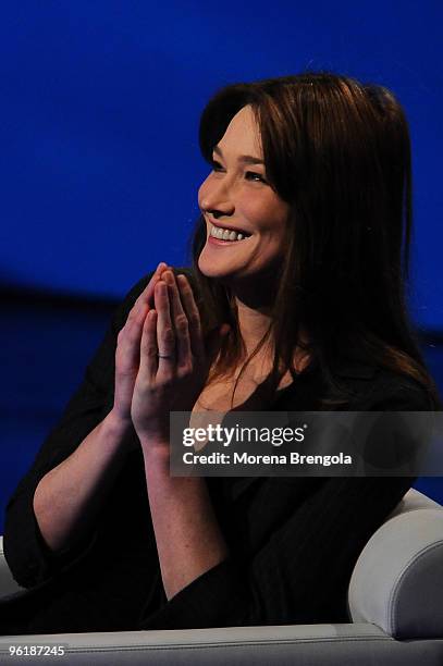 Carla Bruni Sarkozi is a guest on the Italian tv show " Che tempo che fa" on January 25 , 2009. In Milan, Italy.