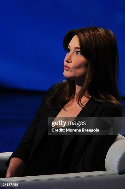 Carla Bruni Sarkozi is a guest on the Italian tv show " Che tempo che fa" on January 25 , 2009. In Milan, Italy.