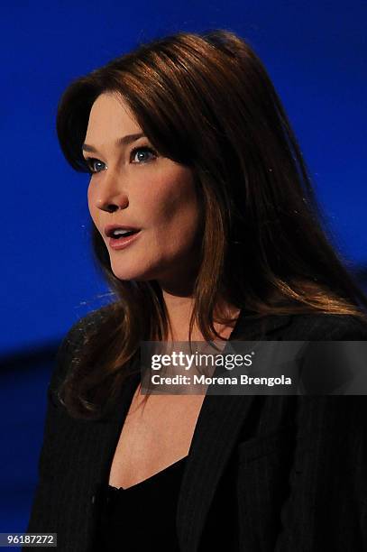 Carla Bruni Sarkozi is a guest on the Italian tv show " Che tempo che fa" on January 25 , 2009. In Milan, Italy.