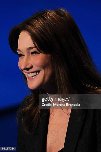 Carla Bruni Sarkozi is a guest on the Italian tv show " Che tempo che fa" on January 25 , 2009. In Milan, Italy.