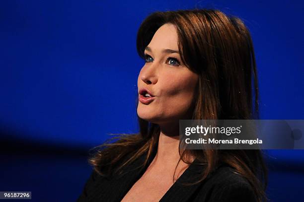 Carla Bruni Sarkozi is a guest on the Italian tv show " Che tempo che fa" on January 25 , 2009. In Milan, Italy.