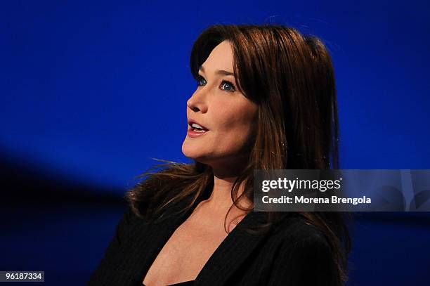 Carla Bruni Sarkozi is a guest on the Italian tv show " Che tempo che fa" on January 25 , 2009. In Milan, Italy.