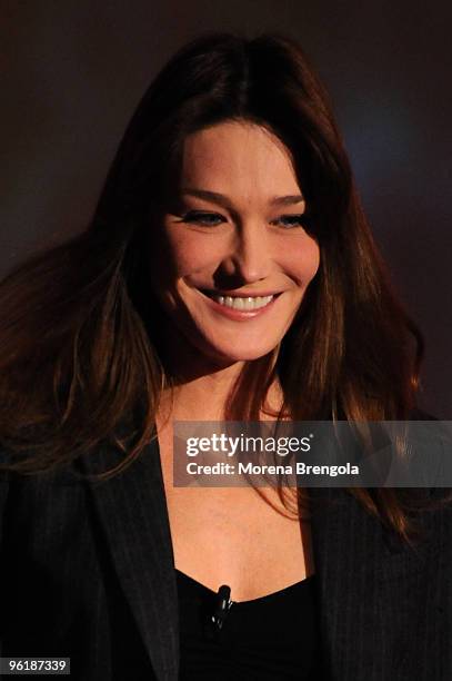 Carla Bruni Sarkozi is a guest on the Italian tv show " Che tempo che fa" on January 25 , 2009. In Milan, Italy.