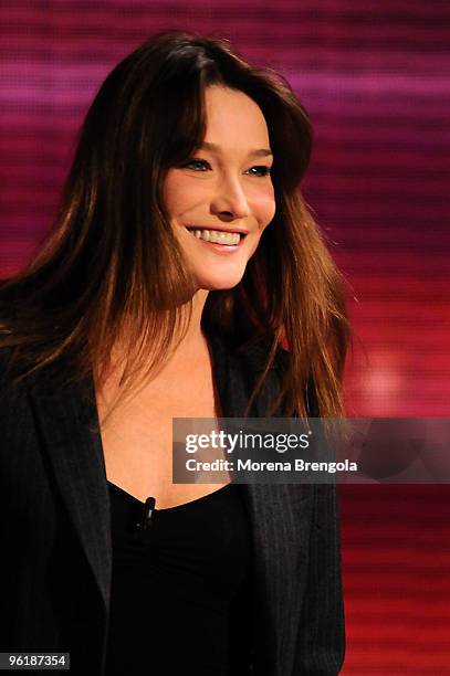 Carla Bruni Sarkozi is a guest on the Italian tv show " Che tempo che fa" on January 25 , 2009. In Milan, Italy.