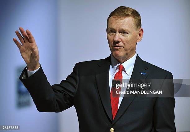 Ford Motor Company President and CEO Alan Mullaly speaks January 26, 2010 at the Washington Auto Show at the Walter E. Washington Convention Center...