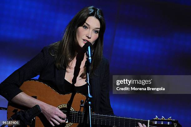 Carla Bruni Sarkozi is a guest on the Italian tv show " Che tempo che fa" on January 25 , 2009. In Milan, Italy.