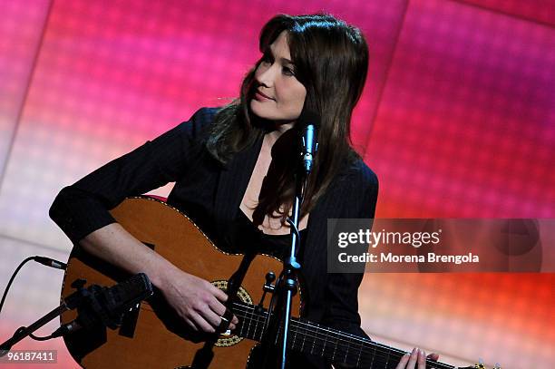 Carla Bruni Sarkozi is a guest on the Italian tv show " Che tempo che fa" on January 25 , 2009. In Milan, Italy.