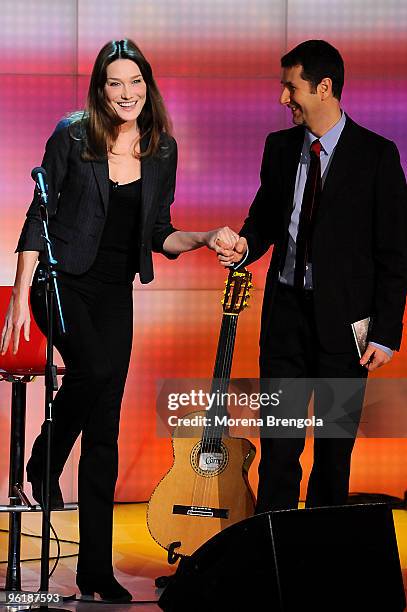 Carla Bruni Sarkozi is a guest on the Italian tv show " Che tempo che fa" on January 25 , 2009. In Milan, Italy.