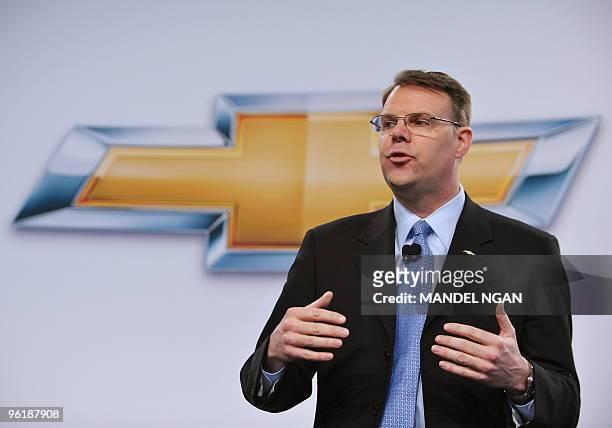 Chevrolet General Manager Jim Campbell speaks during a press conference January 26, 2010 at the Washington Auto Show at the Walter E. Washington...