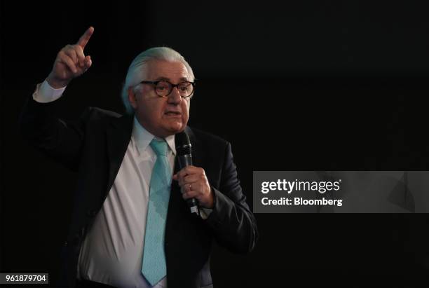 Guilherme Afif Domingos, presidential candidate for the Social Democratic Party , gestures while speaking during a National Confederation of...