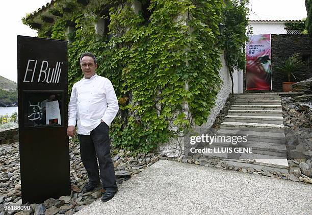 This file pictuire dated June 16, 2007 shows Spanish Chef Ferran Adria posing in front of El Bulli restaurant in Roses, northern Spain. El Bulli, the...