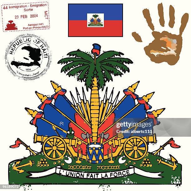 haitian flag coat of arms and graphic set - haiti stock illustrations