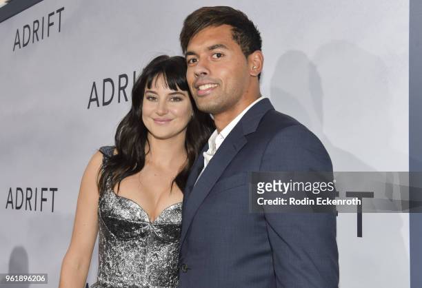 Shailene Woodley and rugby footballer Ben Volavola arrives at the premiere of STX Films' "Adrift" at Regal LA Live Stadium 14 on May 23, 2018 in Los...