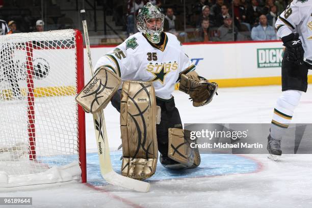 Goaltender Marty Turco of the Dallas Stars stands ready against the Colorado Avalanche at the Pepsi Center on January 24, 2010 in Denver, Colorado....