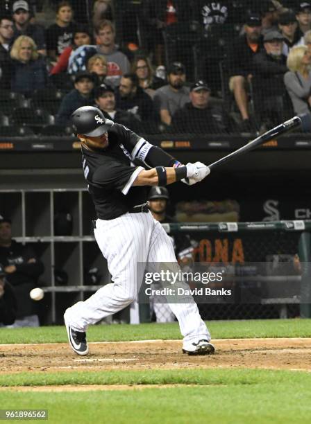 Welington Castillo of the Chicago White Sox strikes out during the sixth inning against the Baltimore Orioles on May 23, 2018 at Guaranteed Rate...