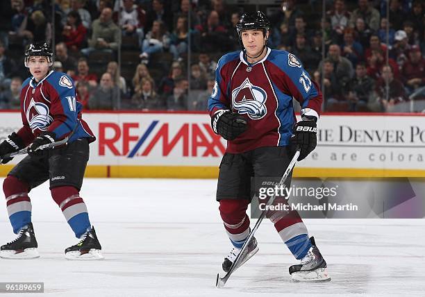 Chris Stewart of the Colorado Avalanche skates against the Dallas Stars at the Pepsi Center on January 24, 2010 in Denver, Colorado. The Avalanche...