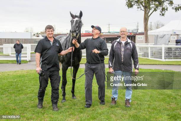 Connections pose with Reliabelle after winning the StrathAyr Maiden Plate at Moe Racecourse on May 24, 2018 in Moe, Australia.