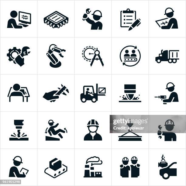 ilustrações de stock, clip art, desenhos animados e ícones de manufacturing icons - construção civil