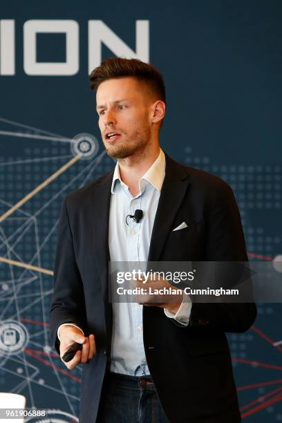 Daniel Pheysey Principal YouTube Impact Lab addresses delegates during the Beyond Innovation Summit at Levi's Stadium on May 23, 2018 in Santa Clara,...