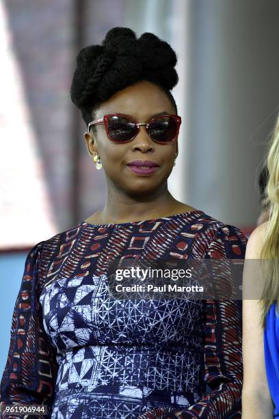 Writer Chimamanda Ngozi Adichie attends the Harvard College Class of 2018 Class Day Exercises and speaks at Harvard University on May 23, 2018 in...