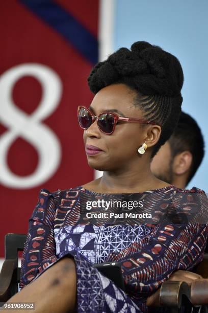 Writer Chimamanda Ngozi Adichie attends the Harvard College Class of 2018 Class Day Exercises and speaks at Harvard University on May 23, 2018 in...