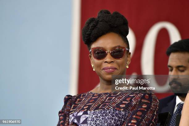 Writer Chimamanda Ngozi Adichie attends the Harvard College Class of 2018 Class Day Exercises and speaks at Harvard University on May 23, 2018 in...