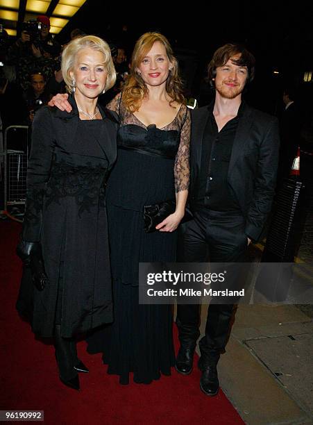 James McAvoy, Dame Helen Mirren and Anne-Marie Duff arrive at the UK Premiere The Last Station at the The Curzon Mayfair on January 26, 2009 in...